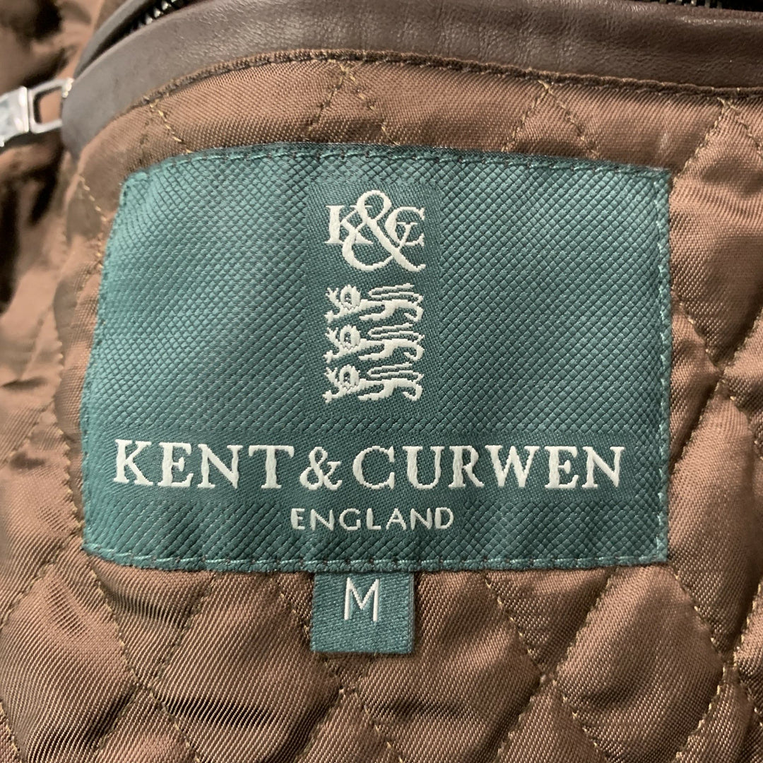 KENT &amp; CURWEN Taille M Veste zippée en cuir massif marron