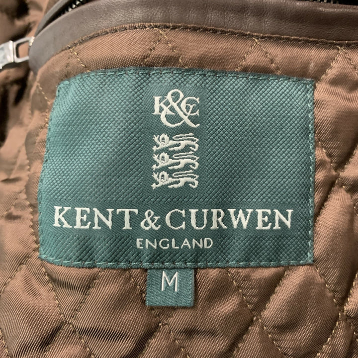 KENT &amp; CURWEN Taille M Veste zippée en cuir massif marron