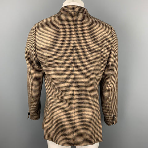 PAUL SMITH Soho Fit Size 38 Regular Brown Houndstooth Camel Hair / Wool Double Breasted Sport Coat