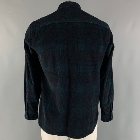 BURBERRY Size XL Navy Green Blackwatch Plaid Cotton Long Sleeve Shirt