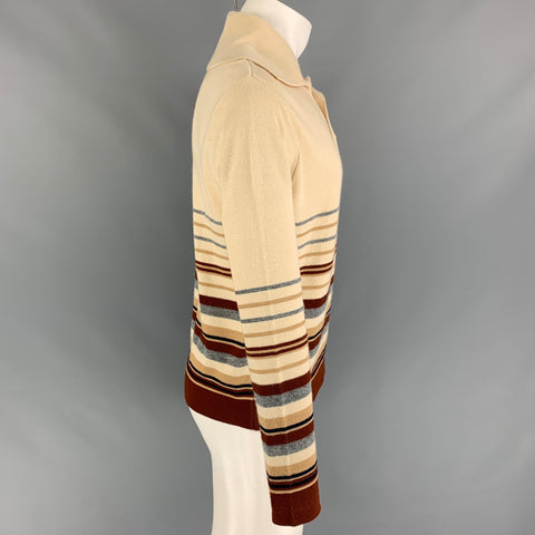 Vintage LORD JEFF Size M Cream Brown Stripe Acrylic Pullover Sweater