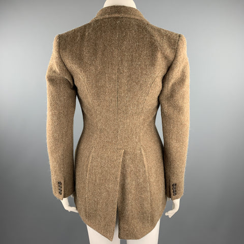 RALPH LAUREN Size 12 Brown Herringbone Lambswool Peak Lapel Jacket