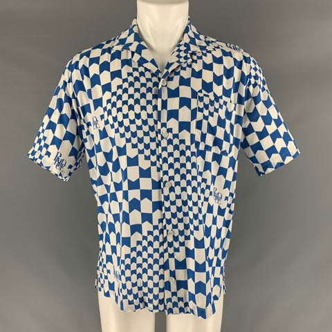 RHUDE Taille XS Chemise à manches courtes en rayonne à carreaux bleu blanc
