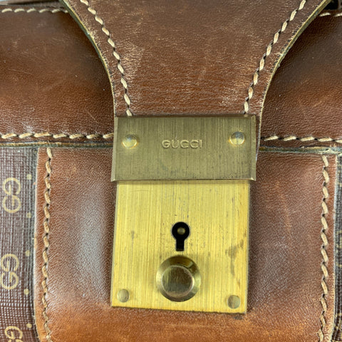 GUCCI Brown Beige Monogram Leather Coated Canvas Suitcase Bag