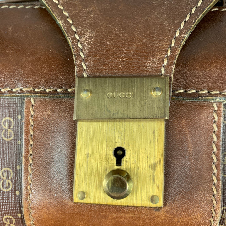 Maleta de lona revestida de cuero con monograma marrón beige GUCCI