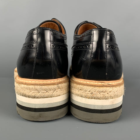PRADA Size 11.5 Black Perforated Leather Wingtip Lace Up Shoes