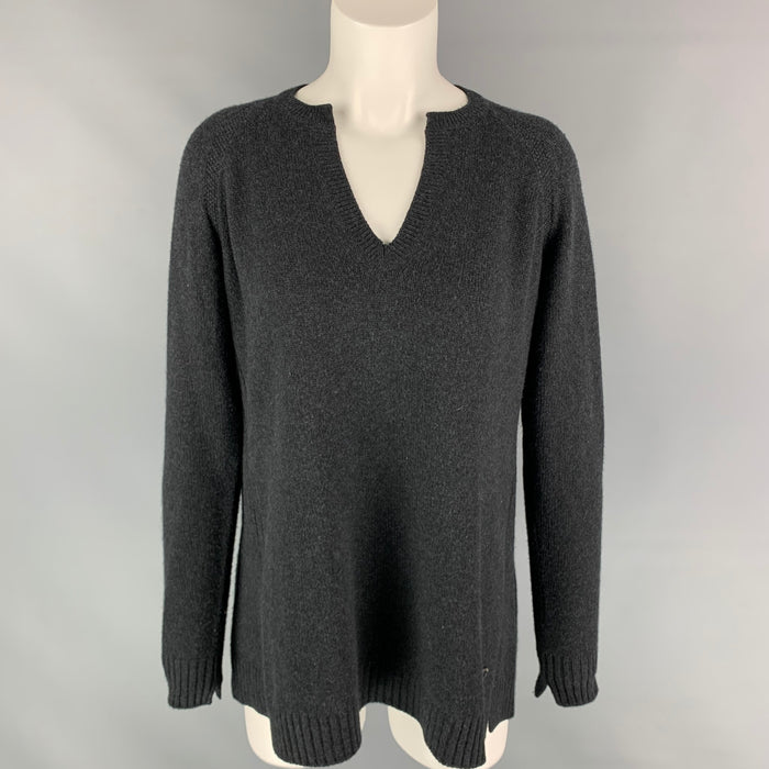 LORO PIANA Size 8 Charcoal Knitted Cashmere Heather Suede Oversized Sweater