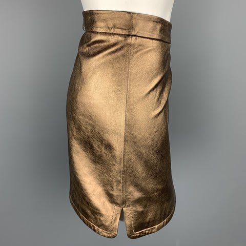REBECCA MINKOFF Size 6 Gold Leather Mini Skirt
