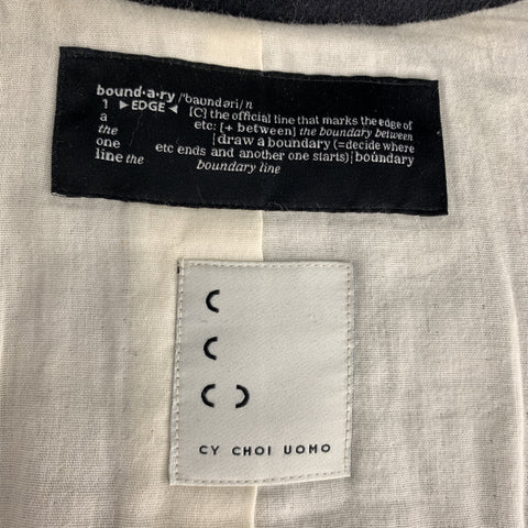 CY CHOI Size S Navy Double Breasted Shearling Trim Coat