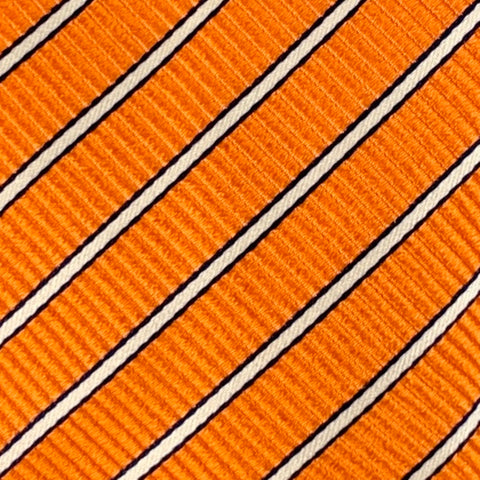 CORNELIANI Orange White Diagonal Stripe Silk Tie