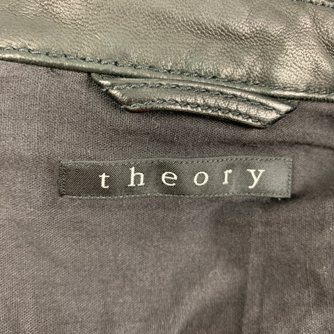 THEORY Size S Black Leather Trucker Jacket