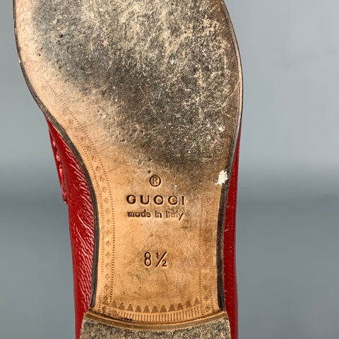 GUCCI Size 9 Red Patent Leather Slip On Horsebit Loafers