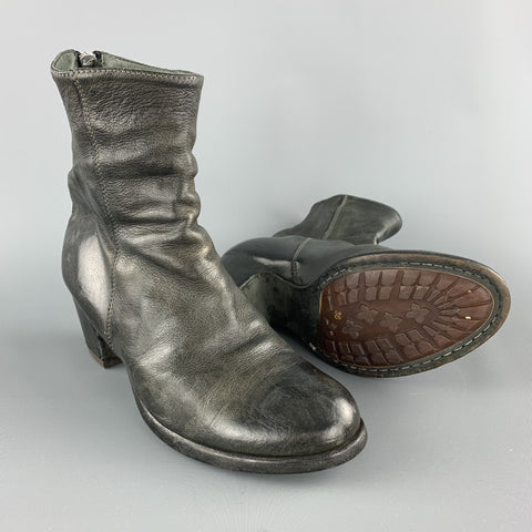 OFFICINE CREATIVE Size 6 Black Distressed Leather Back Zip Heeled Boots