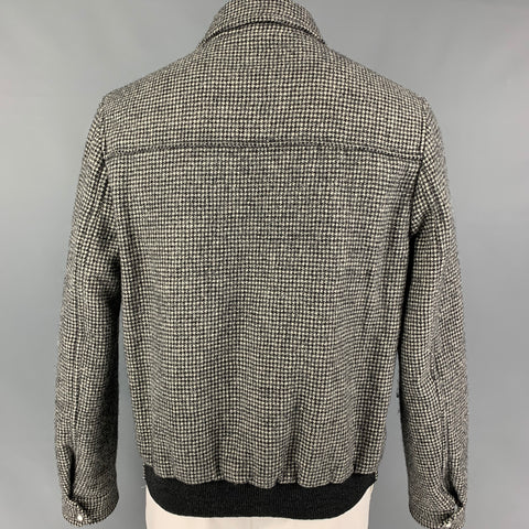 LANVIN Size 44 Black White Houndstooth Virgin Wool  Zip Up Jacket