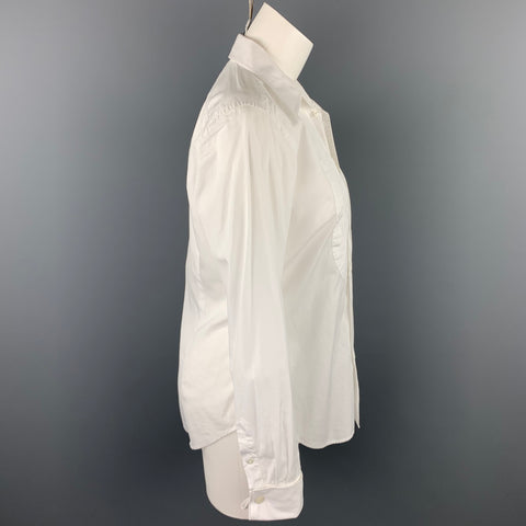 RALPH LAUREN Size 10 White Poplin Cotton French Cuff Tuxedo Blouse