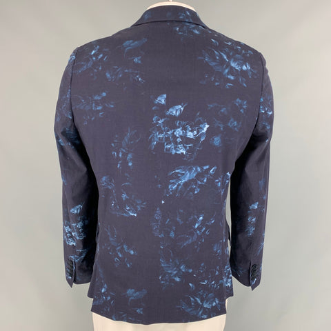PAUL SMITH Size 42 Navy & Blue Abstract Floral Cotton Sport Coat