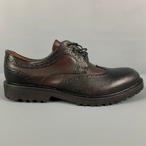 ELEVENTY Size 11 Black Brown Perforated Leather Wingtip Lace Up Shoes