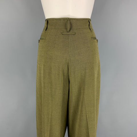 JEAN PAUL GAULTIER Size 8 Olive Black Herringbone High Waisted Pleated Dress Pants