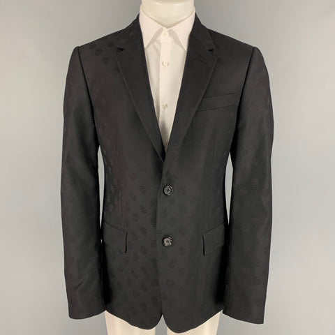 ALEXANDER MCQUEEN Size 42 Black Skull Print Wool Notch Lapel Sport Coat