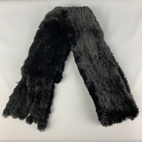 Écharpe à franges en fourrure tissée noire VINTAGE