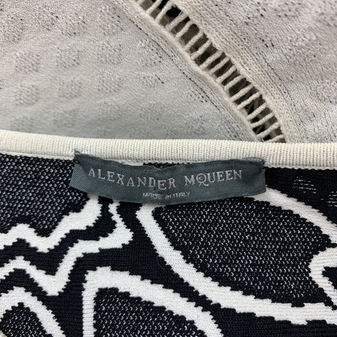 ALEXANDER MCQUEEN Size L White & Black Floral Ruffle Skirt Cocktail Dress