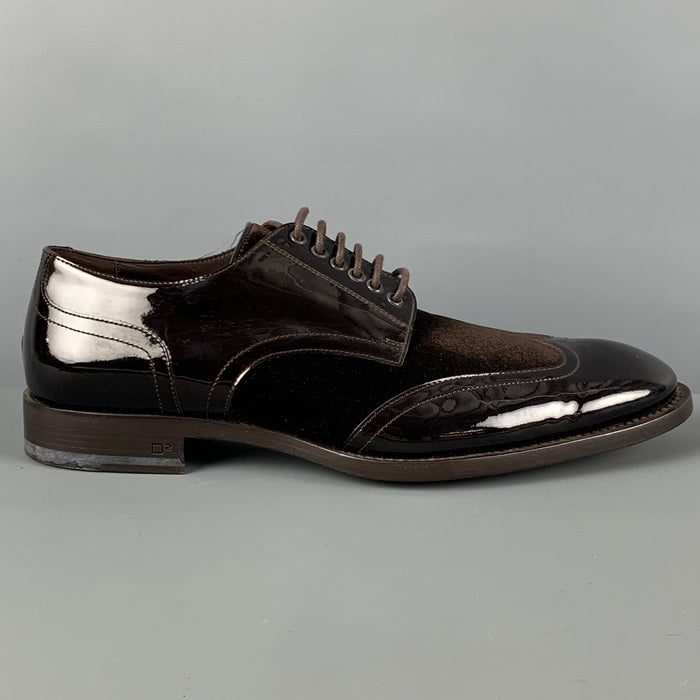 DSQUARED2 Size 9 Brown Mixed Materials Velvet Wingtip Lace Up Shoes