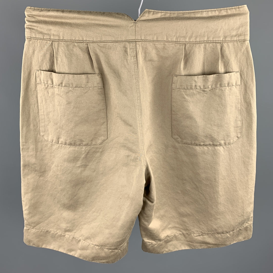 VALENTINO Size 32 Khaki Pleated Cotton Button Fly Shorts
