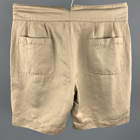 VALENTINO Size 32 Khaki Pleated Cotton Button Fly Shorts