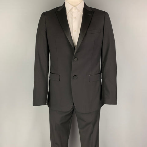 THEORY Size 42 Black Wool Peak Lapel Tuxedo Suit