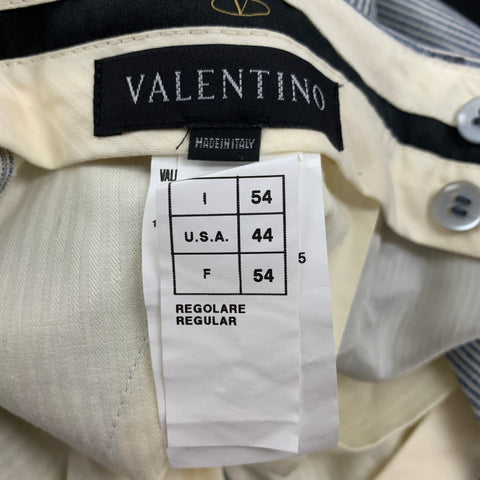 VALENTINO Talla 44 Traje de solapa de muesca de lino a rayas blancas y azules