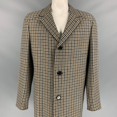 LANVIN Size 44 Oatmeal Black & Brown Checkered Wool Coat