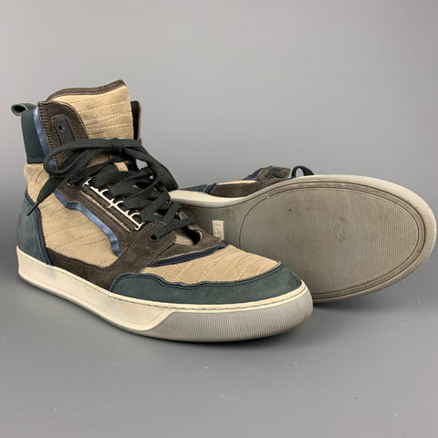 LANVIN Size 10 Grey & Blue Color Block Suede High Top Sneakers