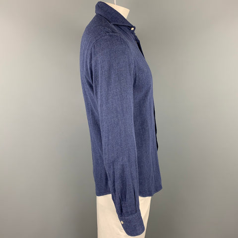 BOGGI Size L Indigo Cotton Button Up Long Sleeve Shirt