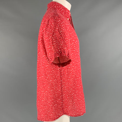 UNIONMADE Size M Red White Floral Linen Short Sleeve Shirt