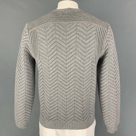 CALVIN KLEIN COLLECTION Size L Grey Chevron Crew-Neck Sweater