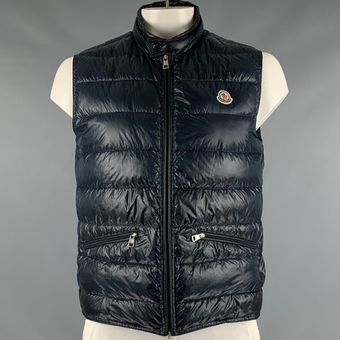 MONCLER Size L Navy Quilted Nylon Zip Up Vest