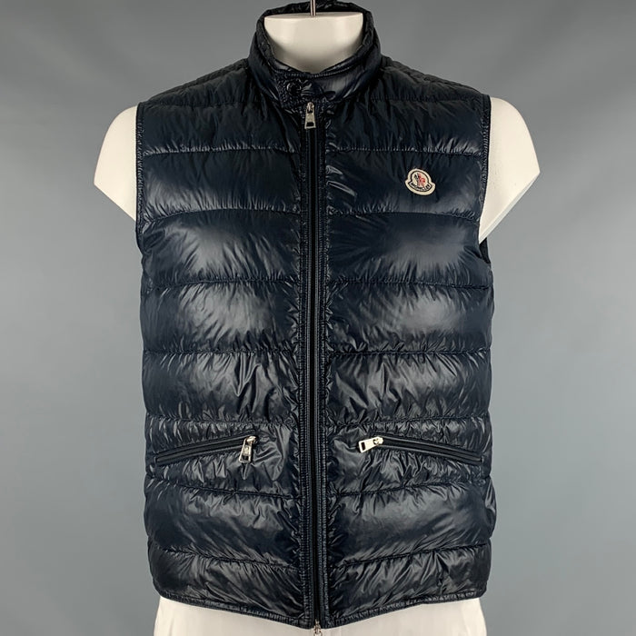 MONCLER Size L Navy Quilted Nylon Zip Up Vest