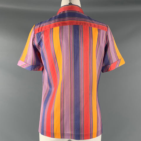 LANVIN Taille 10 Haut décontracté à manches courtes à rayures orange violet