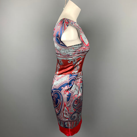EMPORIO ARMANI Size 2 Multi-Color Satin Handkerchieft Silk Shift Dress