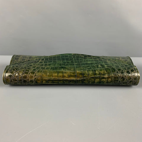 REYNA ICAZA Green Leather Alligator Baguette Clutch