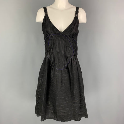 COSA NOSTRA Size 8 Black Purple Silk Blend Wrinkled Sleeveless Dress