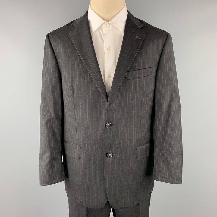 HICKEY FREEMAN Size 42 Short Black Stripe Wool Notch Lapel Suit