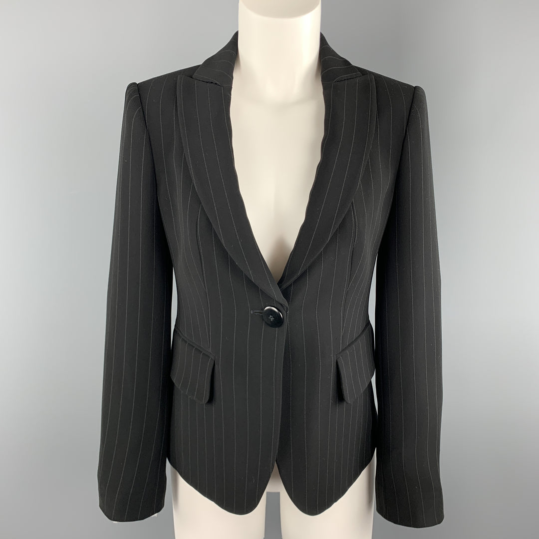 ARMANI COLLEZIONI Size 4 Black Pinstriped Cropped Blazer Jacket