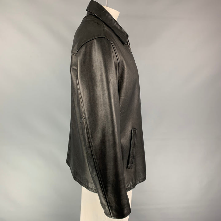 BURBERRY LONDON Size XL Black Leather Zip Up Jacket