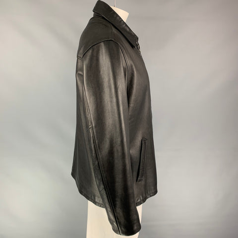 BURBERRY LONDON Size XL Black Leather Zip Up Jacket