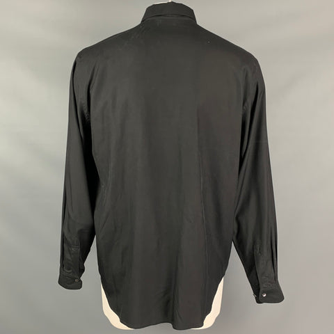 EQUIPMENT Size XL Black & Beige Embroidery Silk Hidden Placket Long Sleeve Shirt