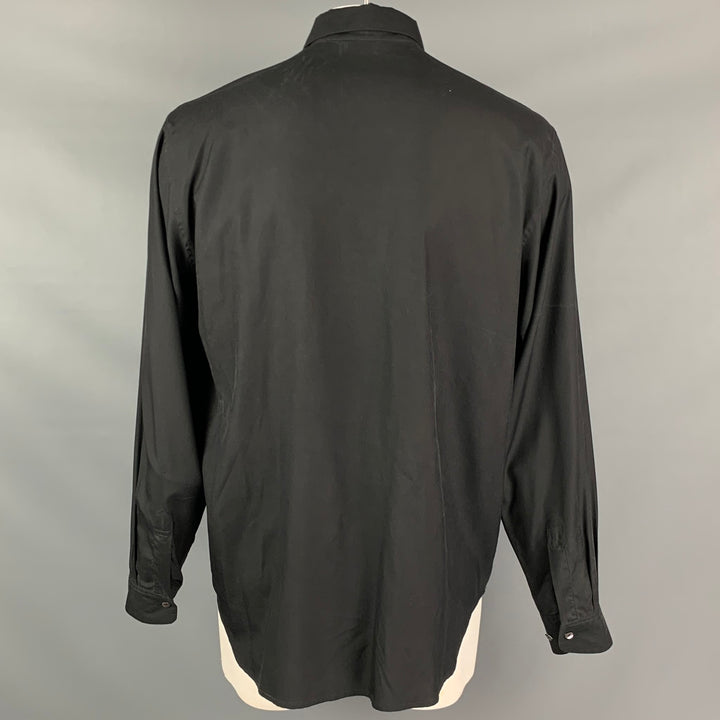 EQUIPO Talla XL Camisa de manga larga con tapeta oculta de seda bordada en negro y beige