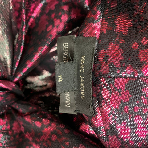 MARC JACOBS Size 10 Black Purple Silk Polyester Floral Bow Blouse