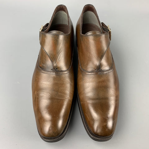 TOM FORD Edgar Size 10 Brown Antique Leather Monk Strap Loafers