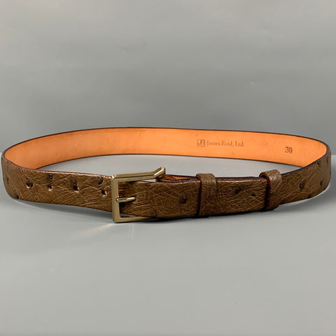 JAMES REID Size 30 Taupe Textured Ostrich Leather Belt